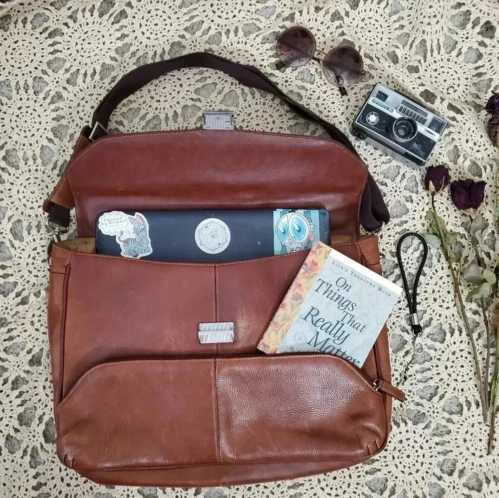 Buxtor British Tan Leather Key Lock Messenger Laptop Bicycle Mens Womens Bag